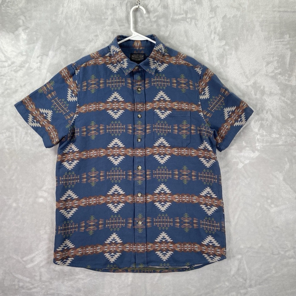 Pendleton Shirt Mens Large Button Up Short Sleeve Aztec Southwestern Print Cozy